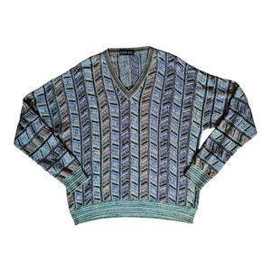 VTG Horst Dusseldorf Sweater Men's Size‎ Large Pastel V-Neck Pullover Coogi Knit